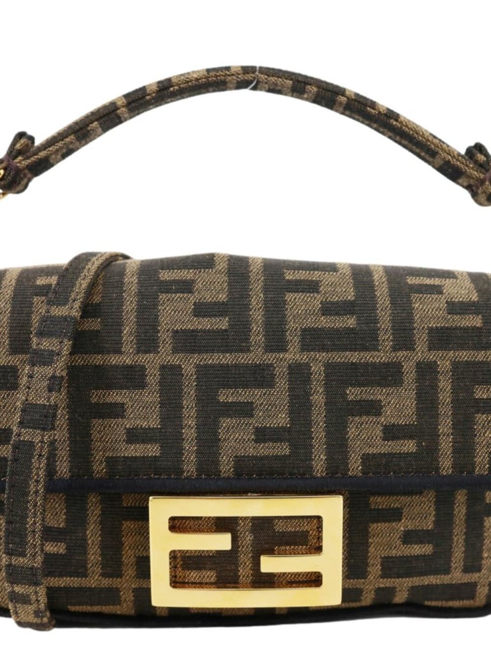 Fendi FF 1974 Mini Jacquard Fabric Baguette Crossbody Bag Brown